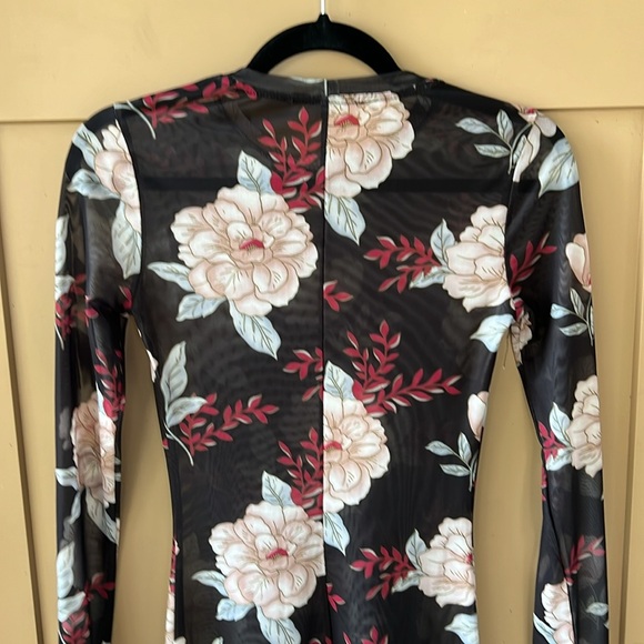 Retro Y2K Bodycon Sheet Mesh Dark Romantic Floral Midi Dress XS - Picture 6 of 6